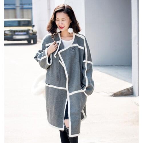 Women Wool Coat Winter Patchwork Woolen Outerwear