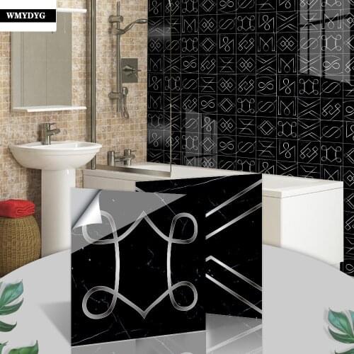 10pcs Modern Self Adhesive Black Tile Sticker for Kitchen Bathroom Decor Waterproof Peel and Stick Wall Sticker