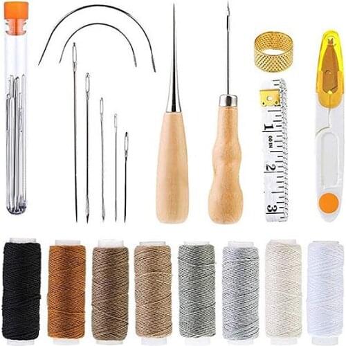 29pcs Leather Working Tools Kit Sewing Craft Stitching Making Groover Hand Carving Work Saddle Groover Set W/ Yarn Scissors