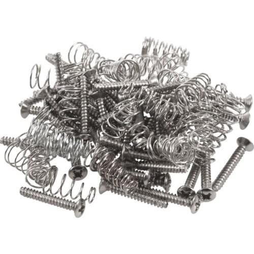 50pcs Chrome Single Coil Pickup Screws & Adjust Height Springs For Fender Guitar