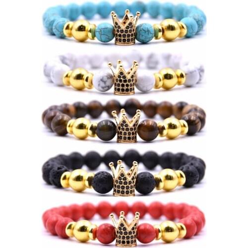 ASHMITA Mens & Womens Lava Volcanic Stone Beads Bracelet Link Wrist with Crown