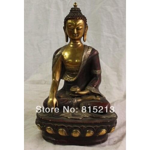 Bi00685 13" Chinese Tiebt Bronze Gilt Silver Shakyamuni Sakyamuni Buddha Bowl States