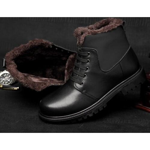 New Genuine Leather Mens Winter Boots Quality Warm Sonw Shoes Male Lace Up Casual Sneakers For Men Comfort Motorcycle Boots Man
