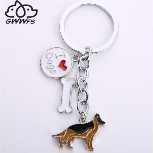 German Shepherd dog key chains for men women silver color metal alloy bone charm pendant male famle car bag keychain key ring