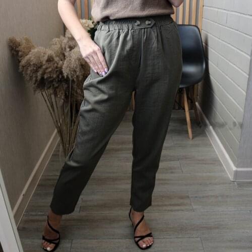Seoulish Summer 2021 New Cotton and Linen Womens Pants Buttons High Waist Harem Pants Vintage Solid Female Trouses Pockets