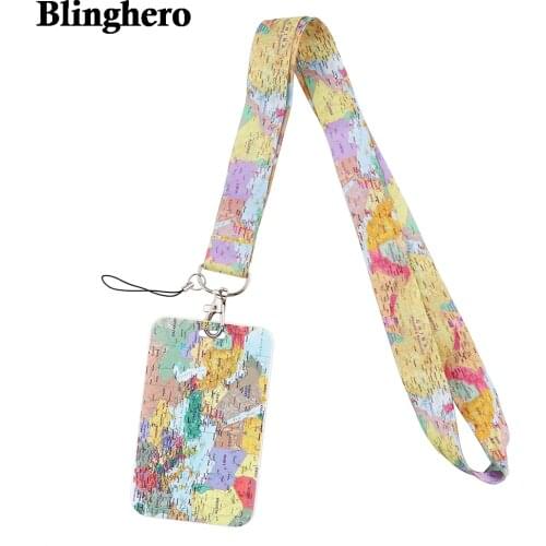 CB530 World Map New Cute Lanyard Credit Card ID Holder Bag Cartoon Student Women Travel Bank Bus Business Card Cover Badge