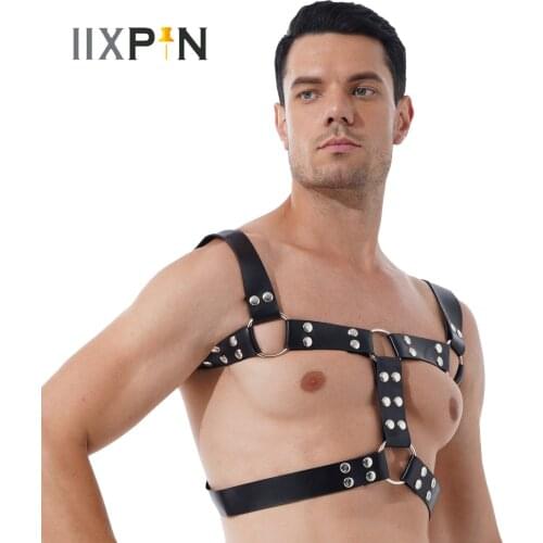Black Mens Faux Leather Harness Belt Clubwear Lingerie Body Chest Harness Adjustable Straps Cosplay Bar Nightclub Costume