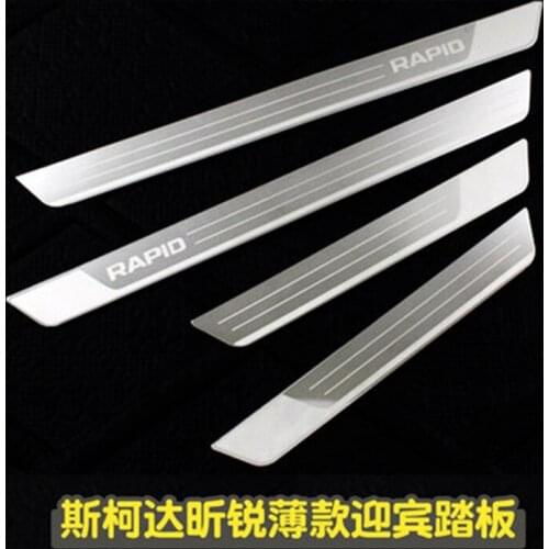 For Skoda Rapid 2012 to 2019 Car Styling Stainless Steel car Ultra-thin Door Sill Scuff Plate car accessories Car-styling