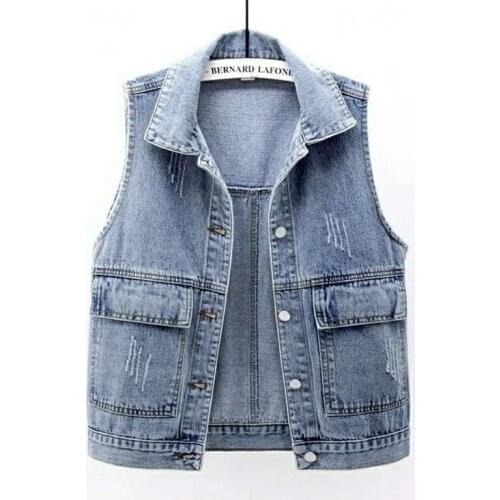 Plus Size 5XL Denim Vest Jacket Women Spring Autumn Fashion Blue Sleeveless Single-breasted cowboy Vest Female Clothing NZ102