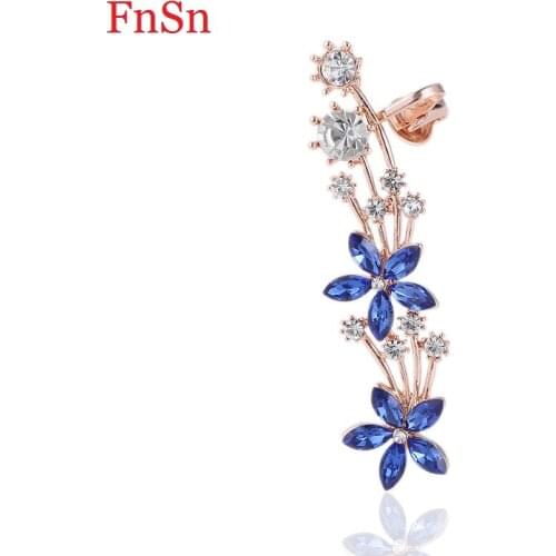Fnsn 2017 New Arrivals Fashion Ear Cuff Earrings Butterfly For Women Gold Colour Crystal Clip Earring Plant Zinc Alloy Ear Cuff