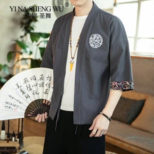 Men Japanese Kimono Print Yukata Coat Samurai Harajuku Embroidery Japan Haori Male Cardigan Chinese Asian Traditional Costume