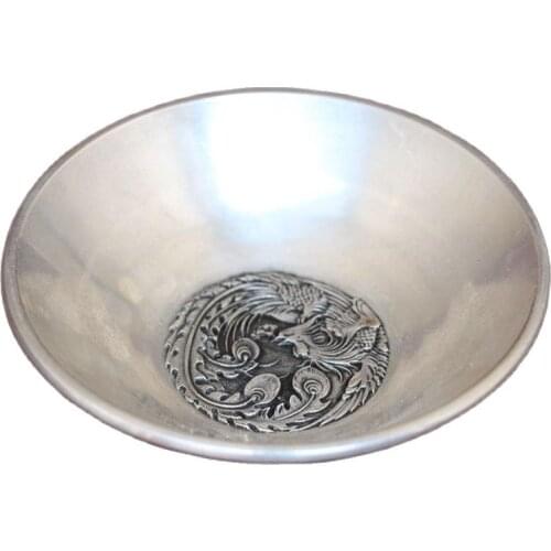 CHINEA FOLK Old Carved Tibetan Silver Plate Phoenix Writing-Brush Washer Ornaments