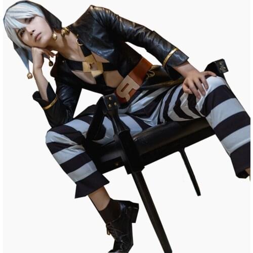 Anime JoJos Bizarre Adventure: Golden Wind Risotto Nero Black PU Uniform Cosplay Costume Halloween Suit For Women Men Outfit 11