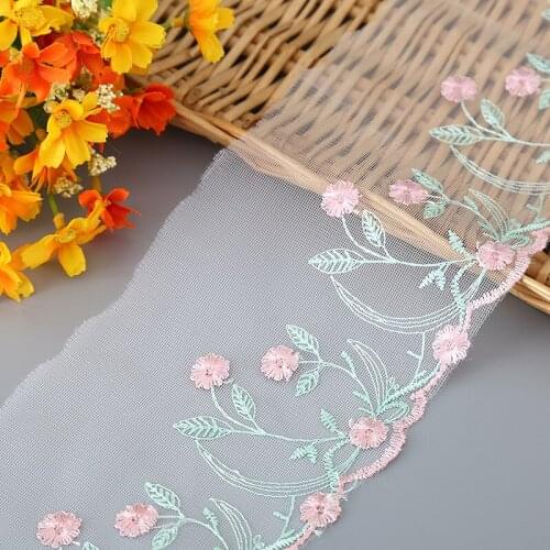 30Yards Diy Craft Embroidered Floral Tulle Lace Trim Blue Purple Pink Mesh Embroidery Lace Fabrics for Bra Cloth Free Shipping