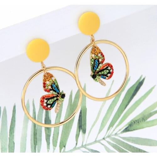 Cute Women Drop 6 Color Earrings Imitation Leather Butterfly Crystal Drop Earrings For Women Fashion Jewelry Gift Accessories