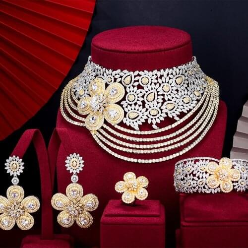 Missvikki Bridal Wedding Jewelry Set Neckalce Earrings Ring Bangle Jewelry Set for Women Prom Party Show Full CZ Luxury Jewelry