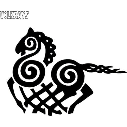 Volkrays Fashion Car Sticker Cartoon Viking Odin Horse Accessories Reflective Waterproof Vinyl Decal Black/Silver,8cm*11cm
