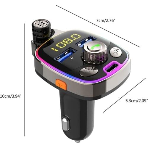 N0HF Bluetooth-Compatible Version 5.0 FM Transmitter Car Player Kit Card Car Charger Quick Dual USB Voltmeter Aux In/Out