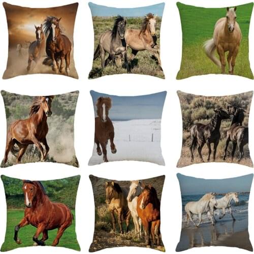 Horse Pattern Cushion Cover Sets for Chair Sofa Decorative Throw Pillow Case 45x45CM Steed Print Pillow Cover Farmhouse Decor