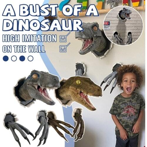 Wall Mounted Dinosaur Sculpture Wall Art Life-like Wall Bursting Dinosaur Bust Hanging Prop Replica Resin Wall Hanging Ornament