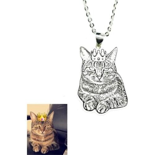 Stainless Steel Custom Dog Photo Necklaces Jewelry Pet Photo Pendant Necklaces Memorial Metal Engrave Name Necklace Women Gift