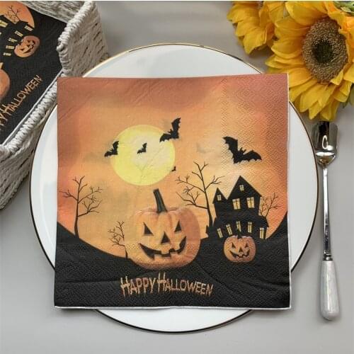 2021 New 20Pcs/Pack Halloween Decoupage Paper Napkins Frightening Pumpkin Bat Paper Tissues for Halloween Party Decor Supplies C
