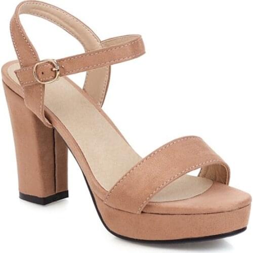 Summer New One Word Buckle Thick Heel Waterproof Platform Sandals Simple Work OL High Heels Size Womens Shoes Free Shipping