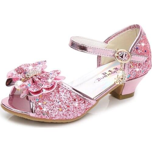 New Girls Sandals Summer Childrens Princess Shoes Little Girls High-heeled Bow knot Crystal Sandals Party Dress Wedding