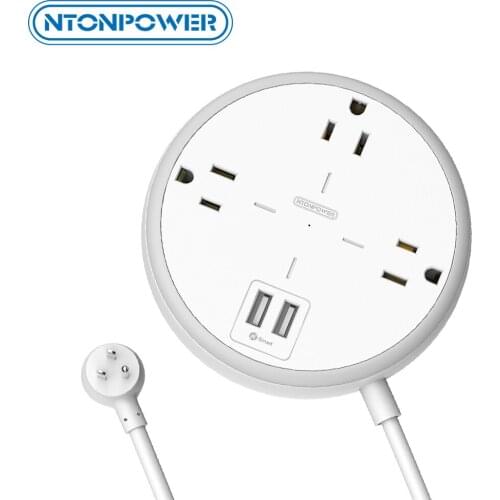 NTONPOWER Mountable Power Strip with USB 3 Widely Spaced Outlets 2 USB 5FT Extension Cord US Flat Plug For Office Home Dorm Room