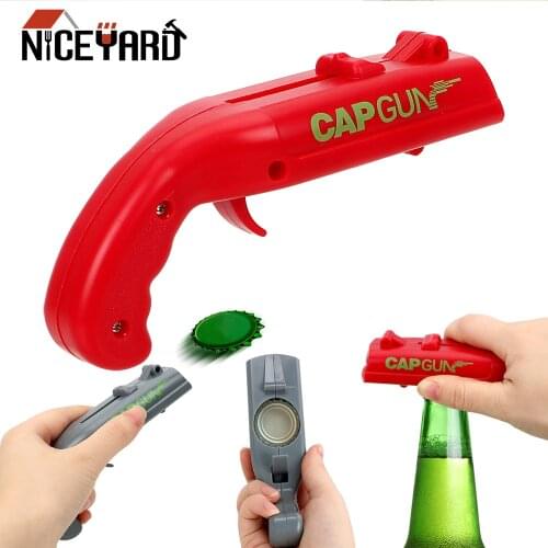 NICEYARD Can Openers Kitchen Gadgets Beer Bottle Opener Drink Opening Shooter Spring Cap Catapult Launcher Gun shape Creative