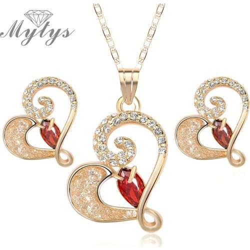 Myts Wire Mesh Net Tube Filled Crystal Heart Shape Pendant Necklace and Earring Jewelry Sets for Women CN302