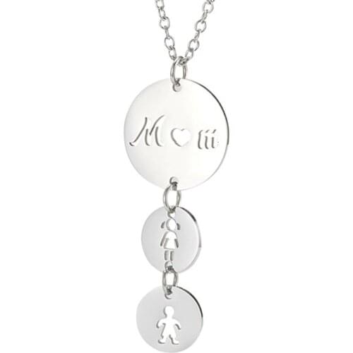 WAWFROK MOM Daughter Son Stainless Steel Womens Necklace 3 Colors Love Baby Necklace for Women Charm Necklaces Gift