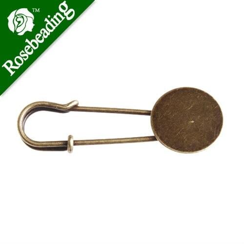 15mm Antique Bronze Plated Copper Flat Brooch,with 15mm Round flat base,round bezel cup,brooch pin,sold 50pcs per pkg
