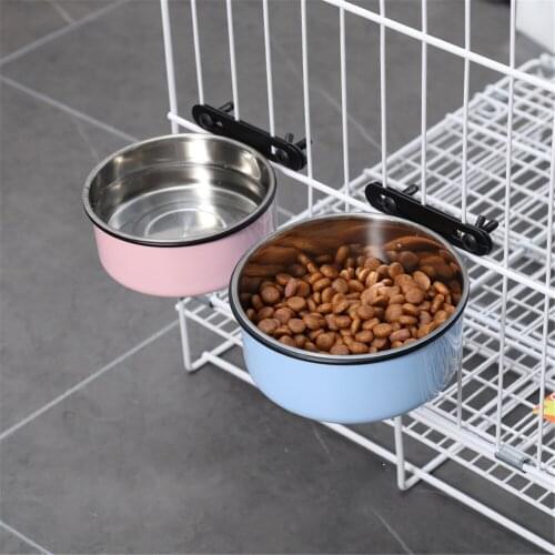 Hanging Pet Bowl Stainless Steel Stationary Dog Cage Bowls Removable Puppy Kitten Feeder Cat Drinking Water Feeding Food Dishes