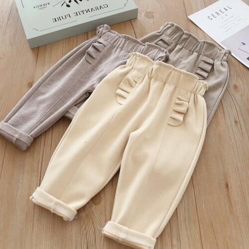 Girls Casual Pants Autumn Winter Children Wear Wool Harem Pants Baby Kids Solid Color Trousers