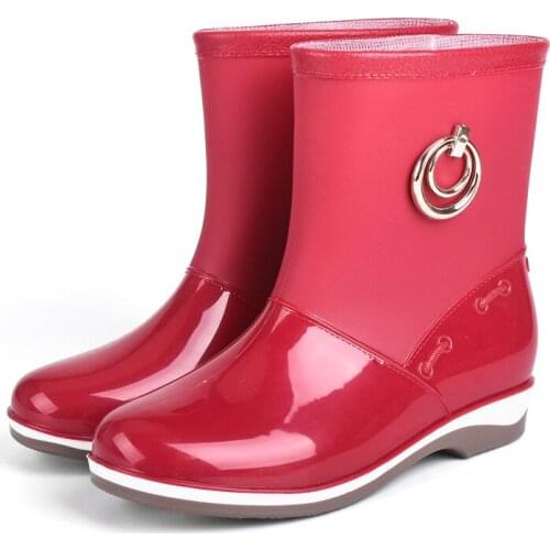 Casual Rainboots Winter Fashion PVC Women Rain Boots Thick Warm Non-slip Water Shoes High Wear-resistant Waterproof Rubber Shoes