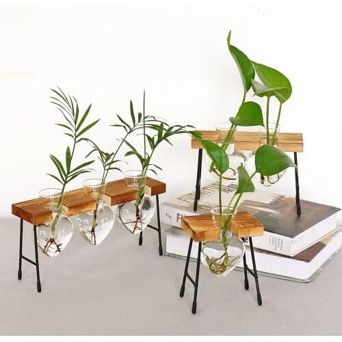 Terrarium Creative Hydroponic Plant Transparent Vase Wooden Frame vase decoratio Glass Tabletop Plant Bonsai Decor flower vase