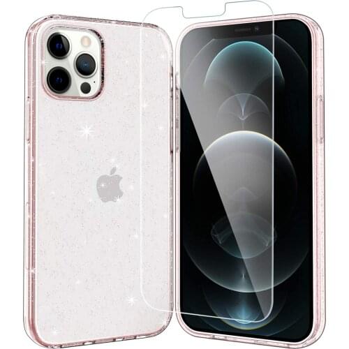 EasyAcc Clear Case for iPhone 12/12Pro with Screen Protector Glitter Bling Sparkly Slim Phone Case Shockproof Hard PC Back Cover