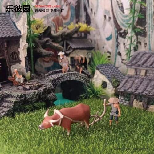 Racemedal1/64 1/87 Ancient style villain farmer players arable land fishing tea scholar ancient micro model play creative micro