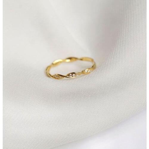 Real 925 Sterling Silver Twisted Cubic Zircon Thin Ring Luxury Silver/Gold Rings for Women Wedding Bands Party Jewelry YRI224