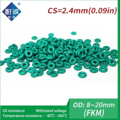 5PC/lot Rubber Ring Green FKM O ring Seals Thickness 2.4mm OD8/9/10/11/12/13/14/15/16/17/18/19/20mm Rubber O-Rings Fuel Washer