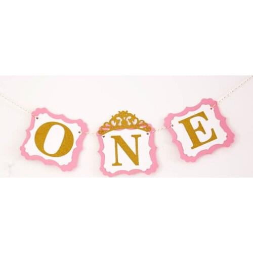 Pink and Gold One Banner High Chair Banner First Birthday Princess Party I am One Banner Photo Props Name Banner
