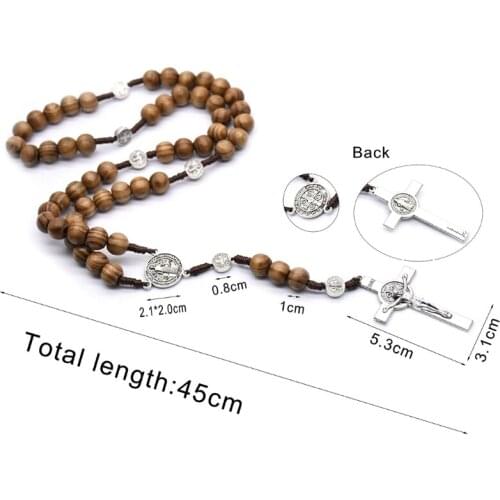 Handmade Round Bead Rosary Necklace Men Cross Jesus Pendant Catholic Religious