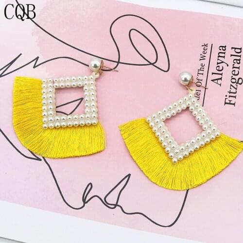 Tassel earrings 2019 pearl for women the new 2019 korean fashion jewelry bohemian tassel geometric hanging big long retro