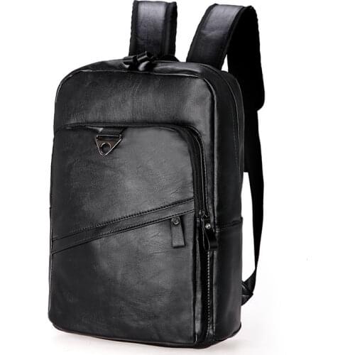 Waterproof PU Leather Shoulder Backpacks Mens Retro Casual Business Laptop Bags Student Schoolbag