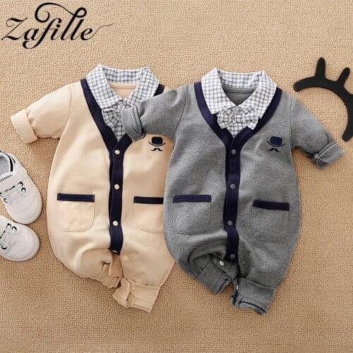 ZAFILLE Baby Boy Clothes Cotton Plaid Collar Jumpsuit For Kids Hat and Beard Print Babys Rompers Infant Costumes Baby Overalls