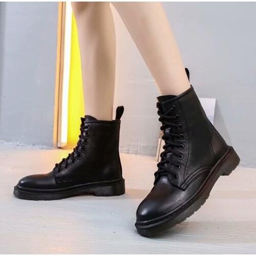 Women Ankle Boots Winter Black Leather 2021 Fashion Autumn Warm Motorcycle Non-slip Waterproof Female Platform Boots Shoes