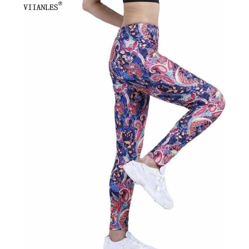 VIIANLES New Arrival Women Leggings Flroal Printed Leggins Fitness Workout Tights Running Sports Pants High Elastic