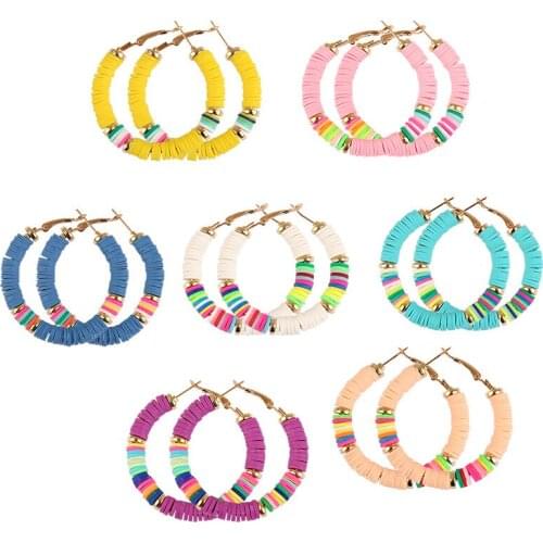 Bohemian Ethnic Style Womens 4-6MM Round Chips Polymer Clay Handmade String Beads Earrings Femme Fashion Casual Party Jewelry