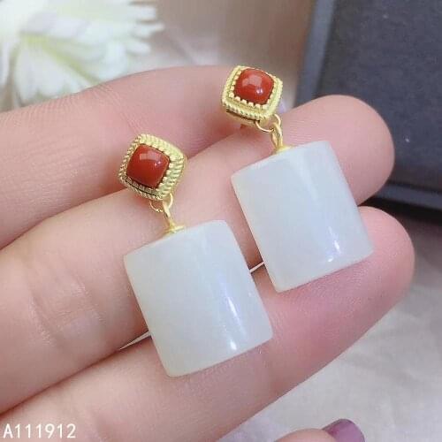 KJJEAXCMY fine jewelry natural White Jade 925 sterling silver women earrings support test popular